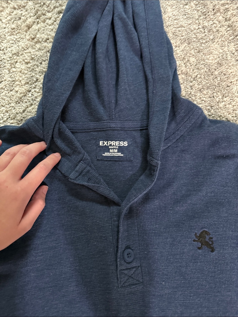 Express Navy Hooded Henley Long-Sleeve Shirt - Picture 2 of 4